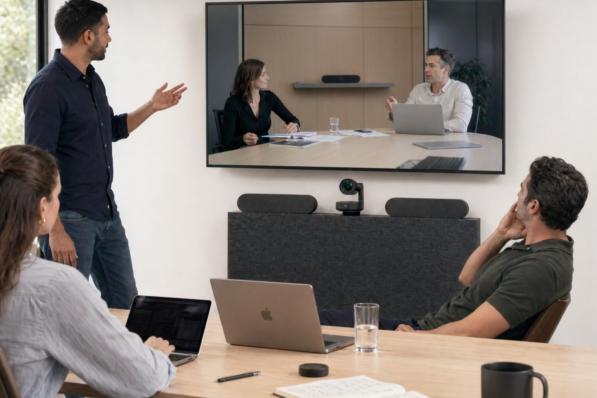 Heckler AV furniture in a clean commercial meeting space.